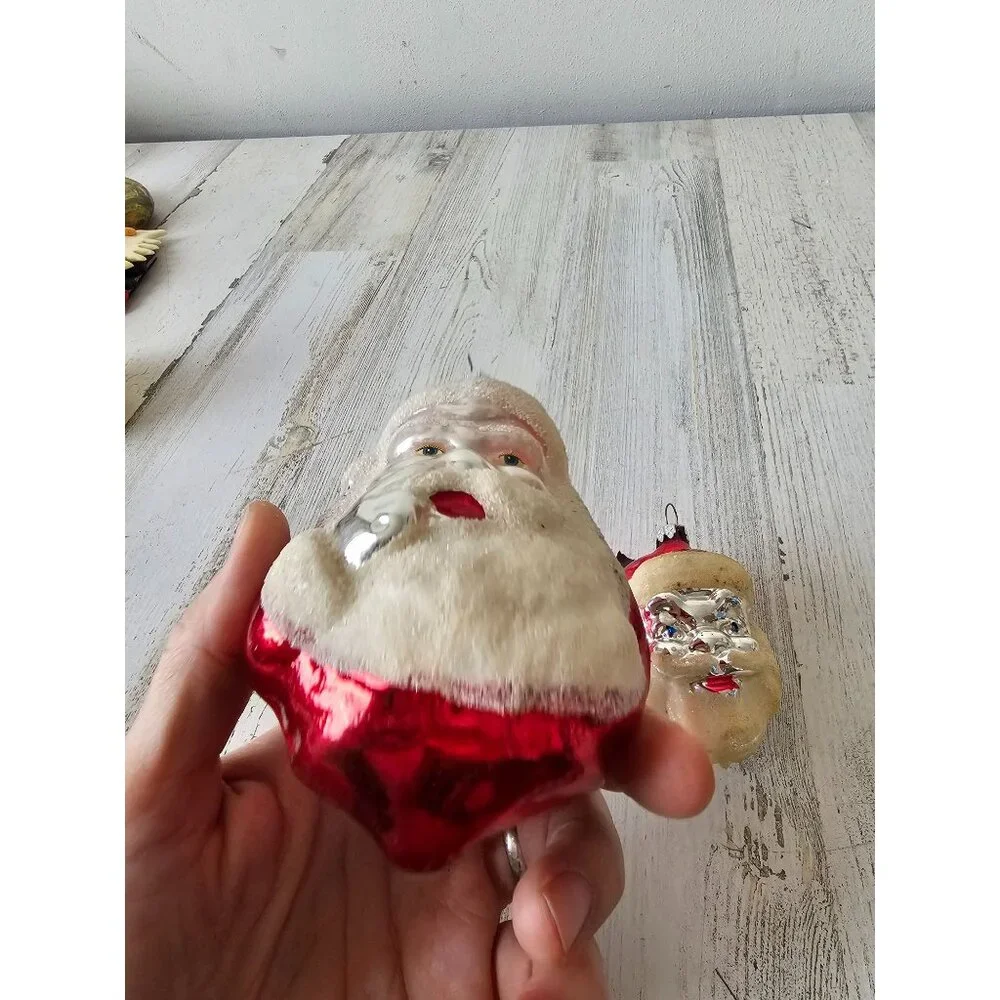 Vintage Santa flocked glass ornament‎ Germany mercury Xmas tree large